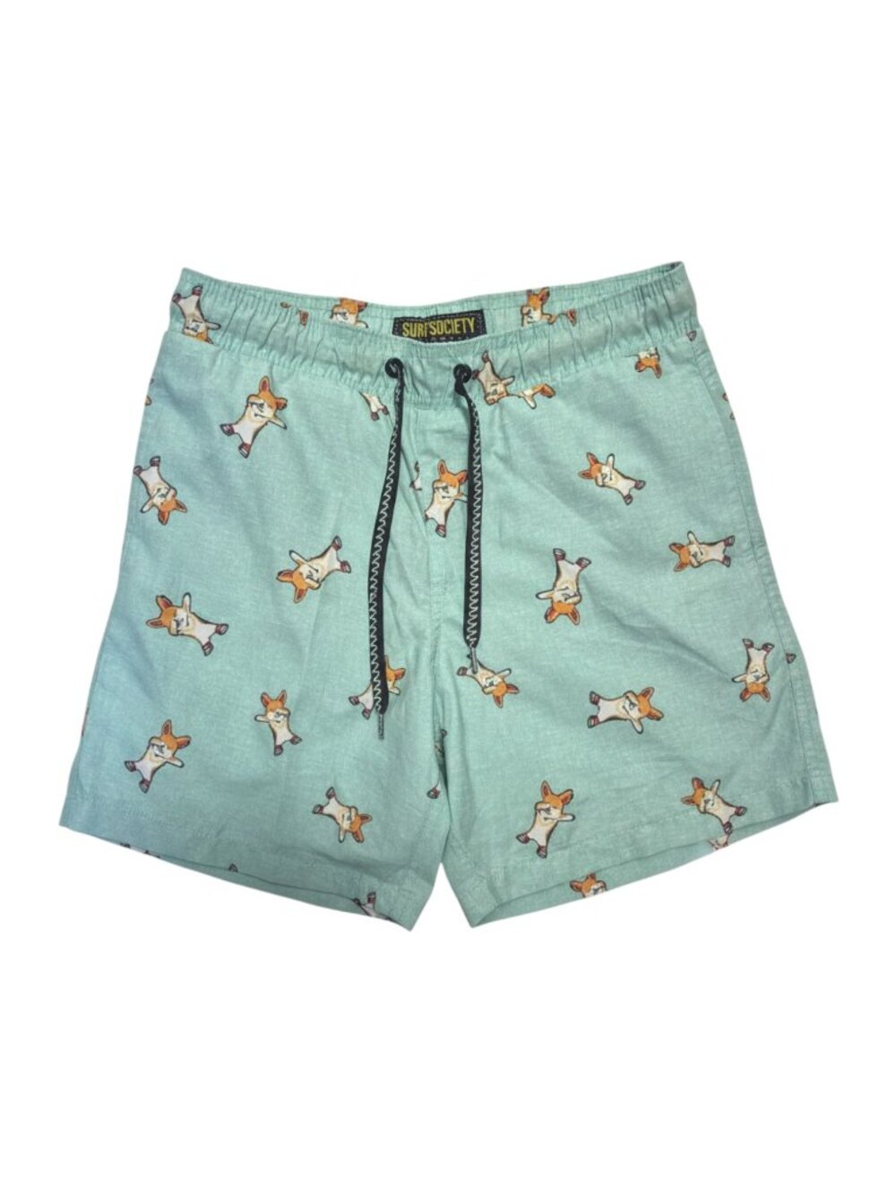 Surf Society Light Blue / Aqua Corgi Dog Print Men's Swim Trunks - Size S
